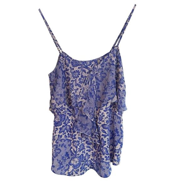 Rebecca Taylor silk tank top blue floral lace print adjustable straps Size 8 - Picture 4 of 7